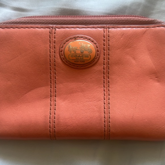 Coach Leather Peach Zip Wallet- Small - Picture 2 of 9